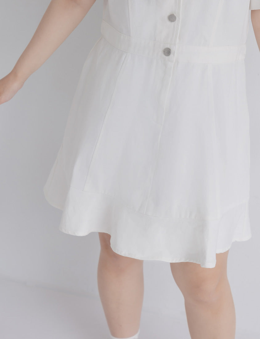 Twill Cuban Collar Cargo Ruffle Hem Plus Size Mini Dress