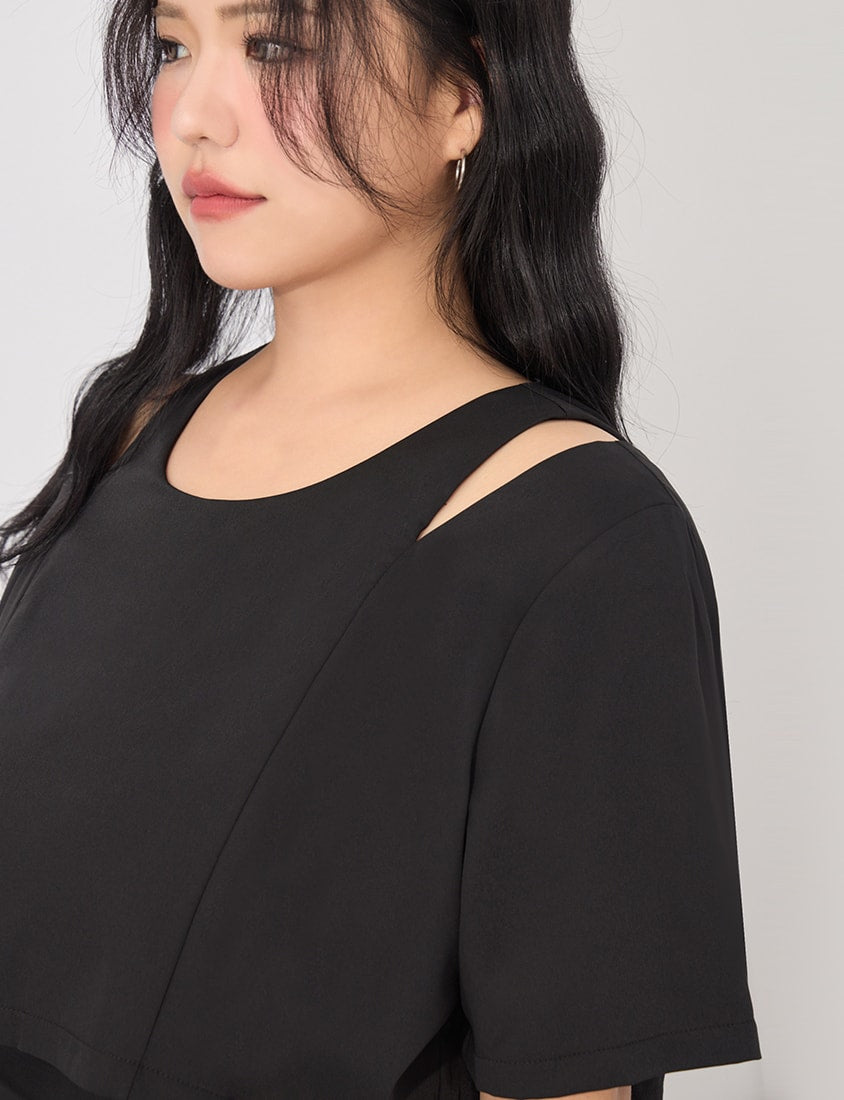 MORE U Wrinkle-Resistant Faux Two-Piece Eyelet Plus Size Dress (with Waist-Tie)