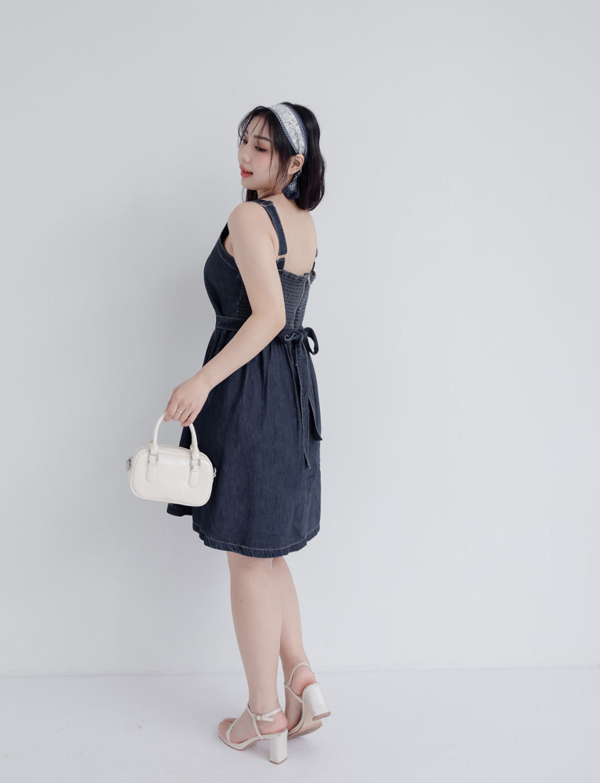 Adjustable Back Elastic Waist Plus Size Denim Mini Dress