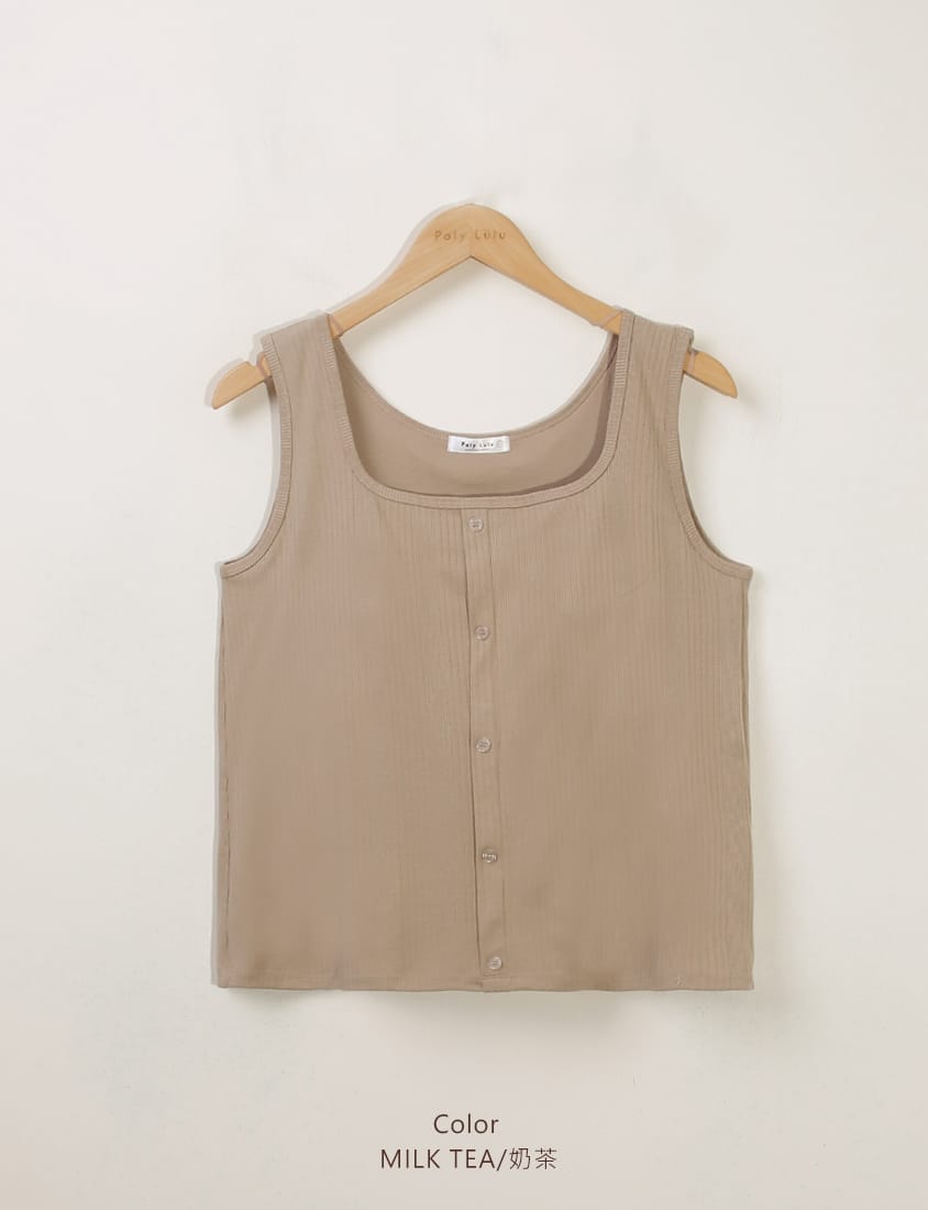 Pobra. Airy Wide Strap Square Neck Faux Buttons Plus Size Bra Top