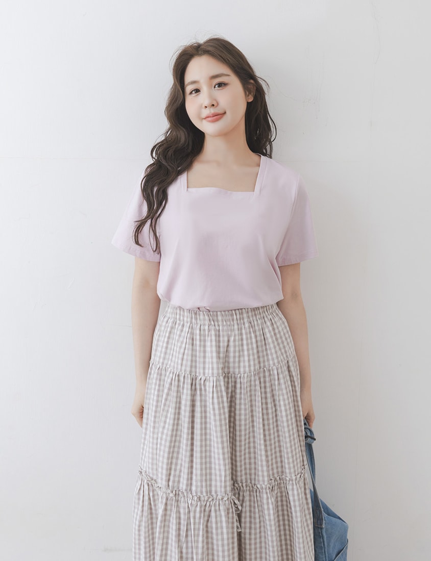 Airy Cooling Square-Neck Ice Porcelain Cotton Plus Size Tee