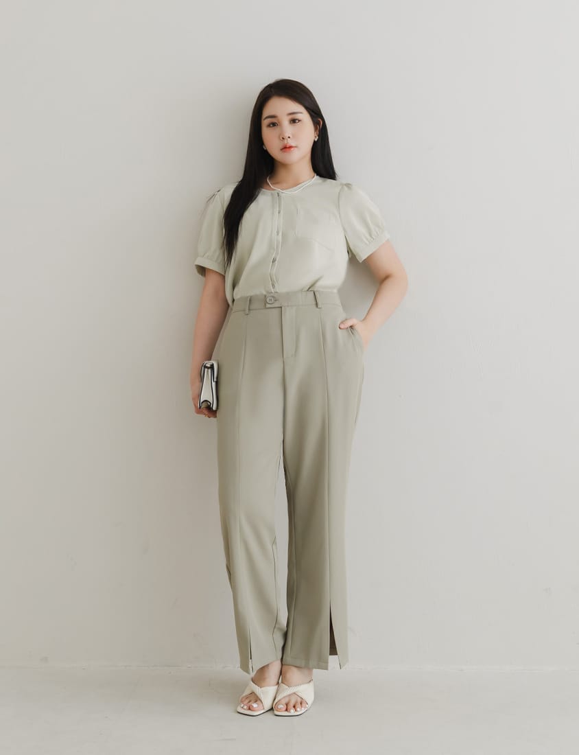MISS. Minimalist Double Placket Pocket Plus Size Blouse