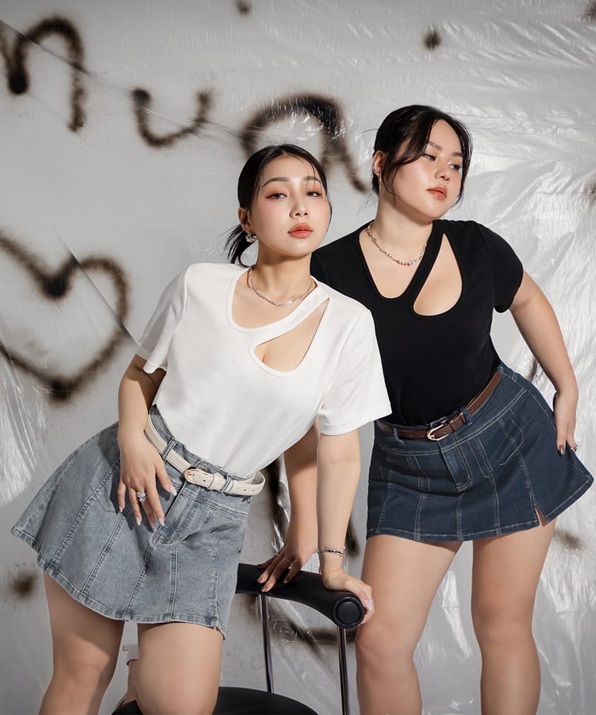 MUA! Sexy Ribbed Hollow Plus Size Short Sleeve Tee