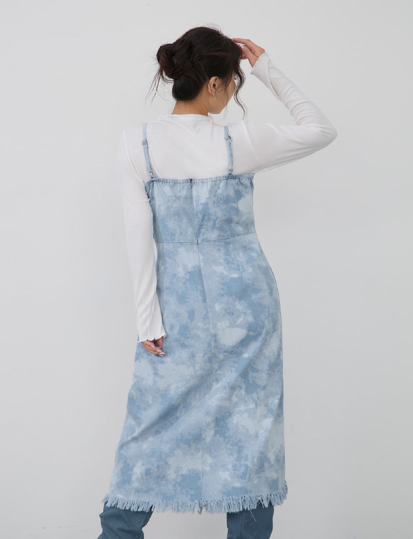 Adjustable Tie-Dye Denim Plus Size Cami Dress