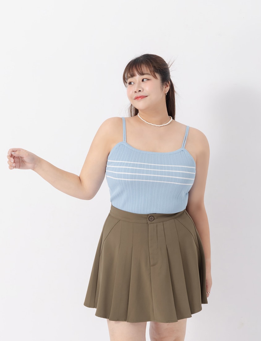MISS. Contrast Stripe Ice Silk Knit Plus Size Tank Top