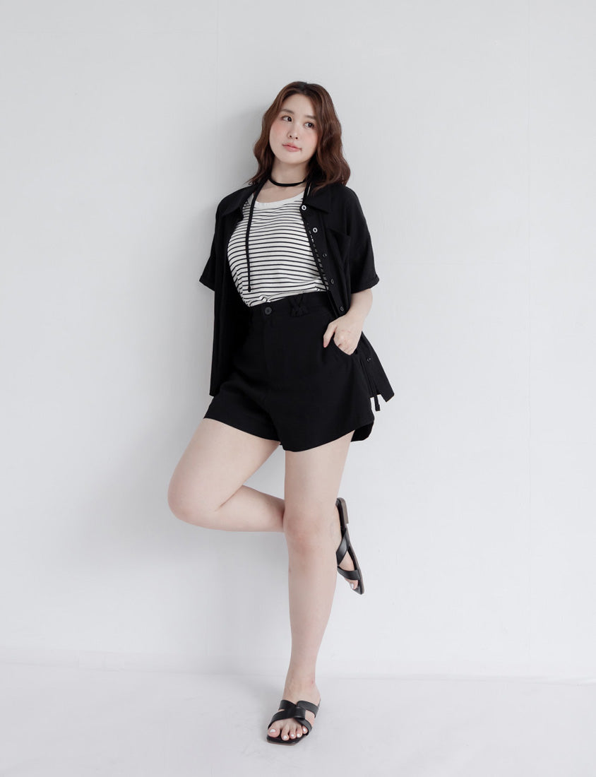 Airy Silky Linen Short Sleeve Plus Size Shirt (With Tie Belt)