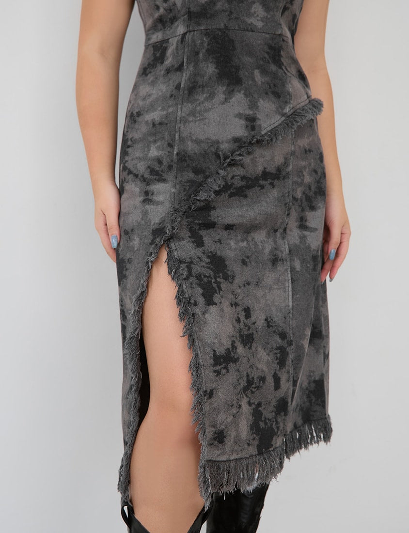 Adjustable Tie-Dye Denim Plus Size Cami Dress