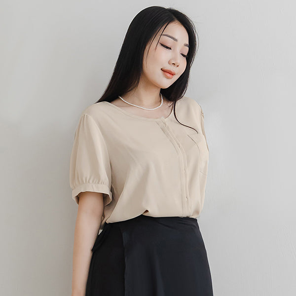 MISS. Minimalist Double Placket Pocket Plus Size Blouse