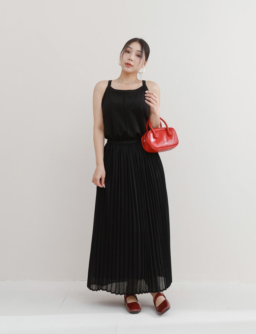 MISS. Elegant Fine-Pleated Double Layer Sheer Plus Size Maxi Skirt