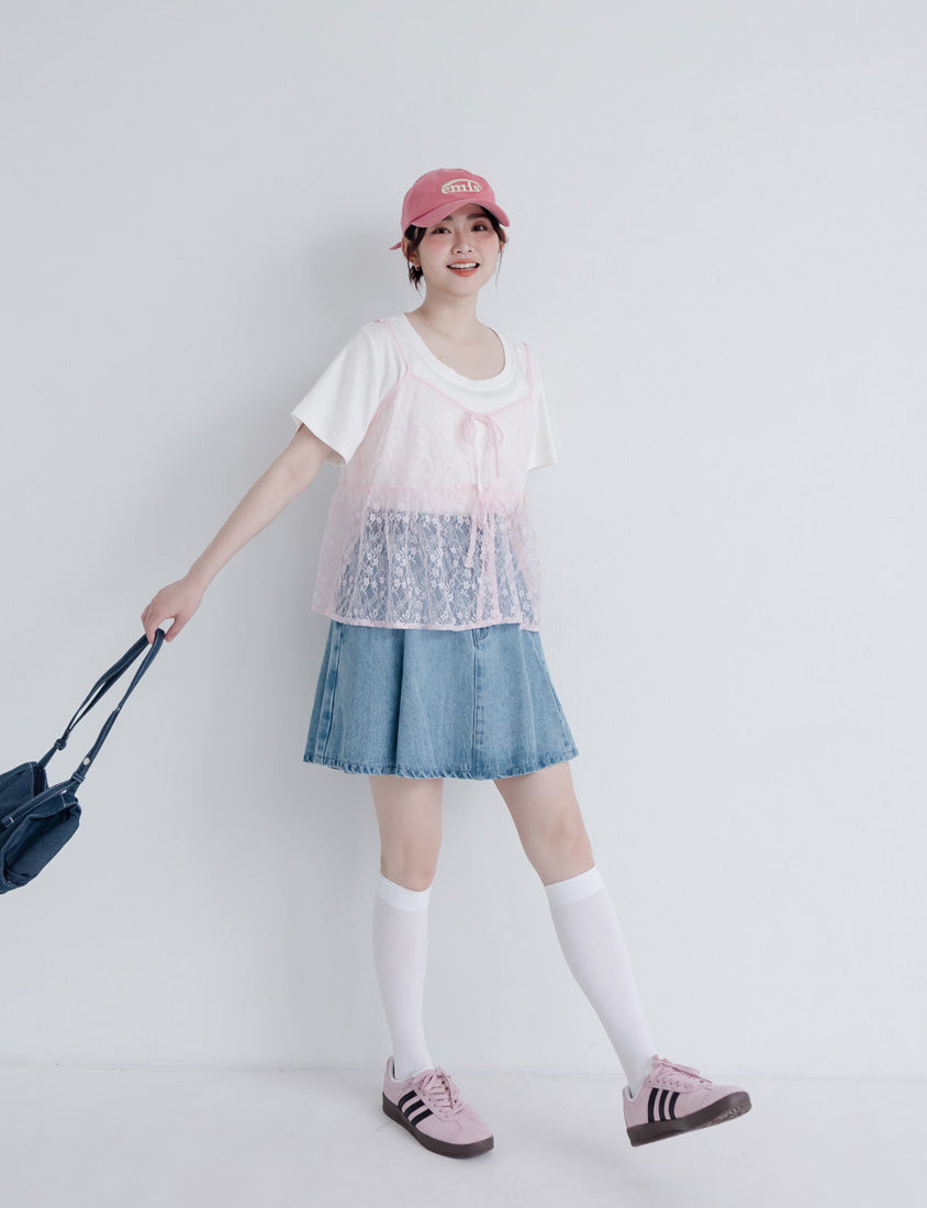 Silky Cool Flare Plus Size Denim Skirt (With Inner Shorts)