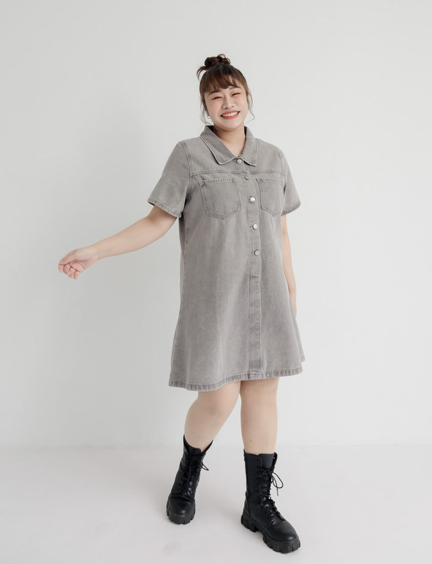 Versatile A-Line Denim Plus Size Shirt Dress