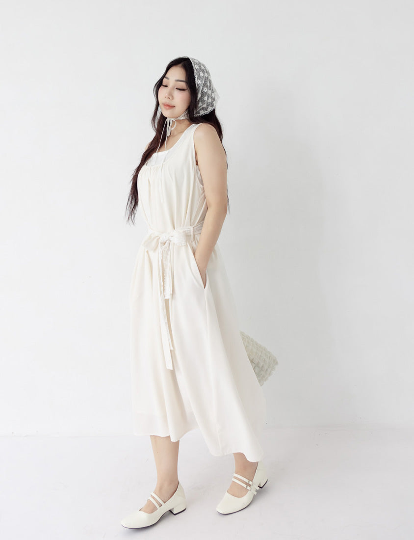 Two-Piece Ruched Vest Plus Size Dress (with Waist-Tie)