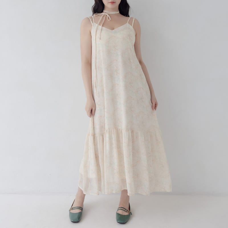 Adjustable Hand-Painted Floral Cami Dress (with Waist Tie)