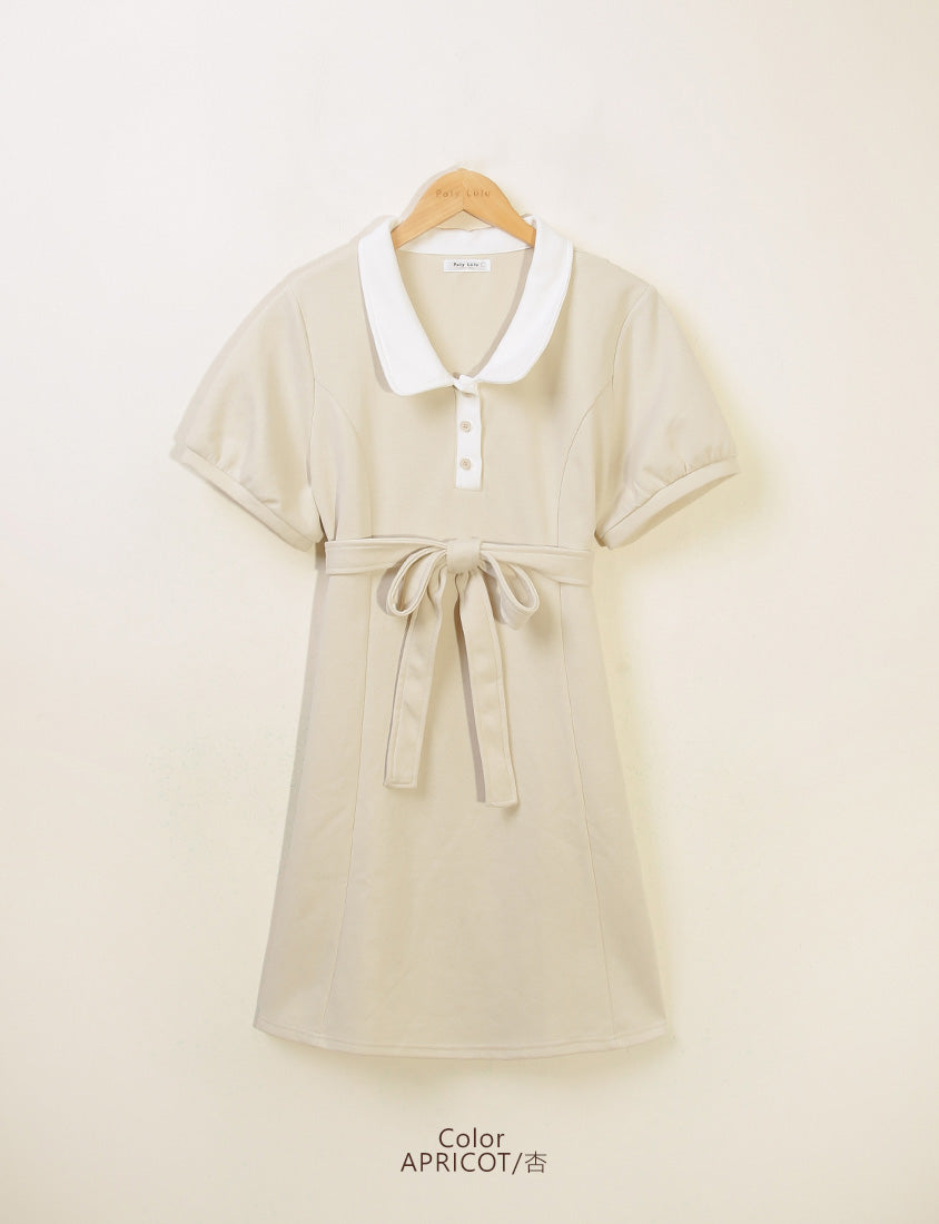 Color-Block Polo Collar Plus Size Mini Dress (With Belt)