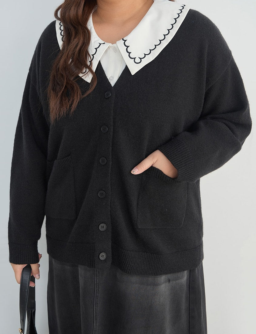 Classic V-Neck Multicolor Longline Plus Size Knit Cardigan