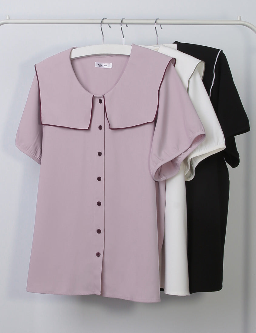 Sweet Contrast Lapel Collar Plus Size Shirt