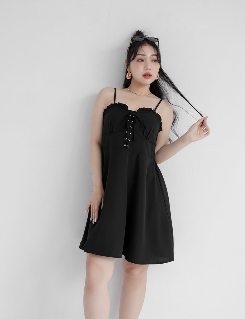 MUA! Ruffle Corset Adjustable Plus Size Mini Dress