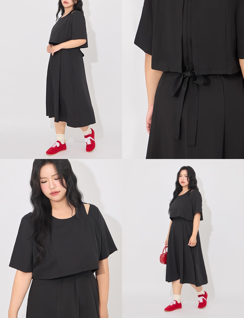 MORE U Wrinkle-Resistant Faux Two-Piece Eyelet Plus Size Dress (with Waist-Tie)