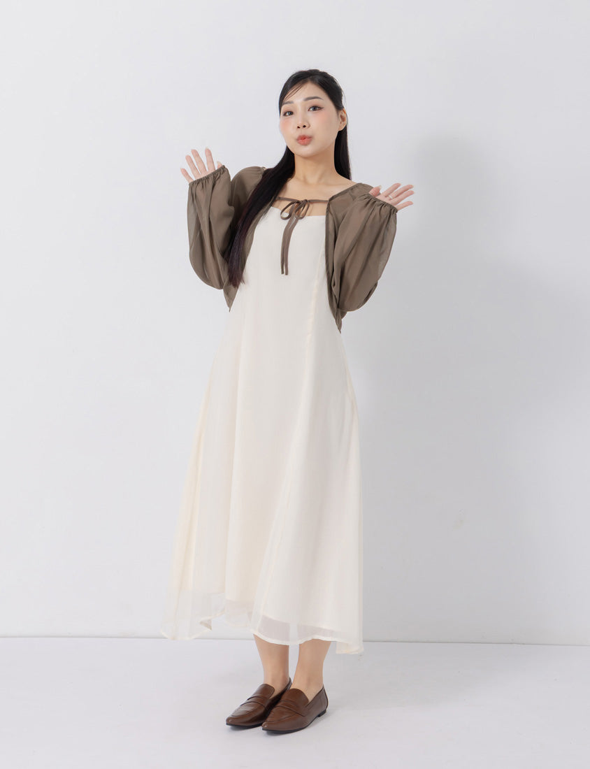 Japanese Style Puff Sleeve Tie Sheer Cropped Plus Size Cover-Up
