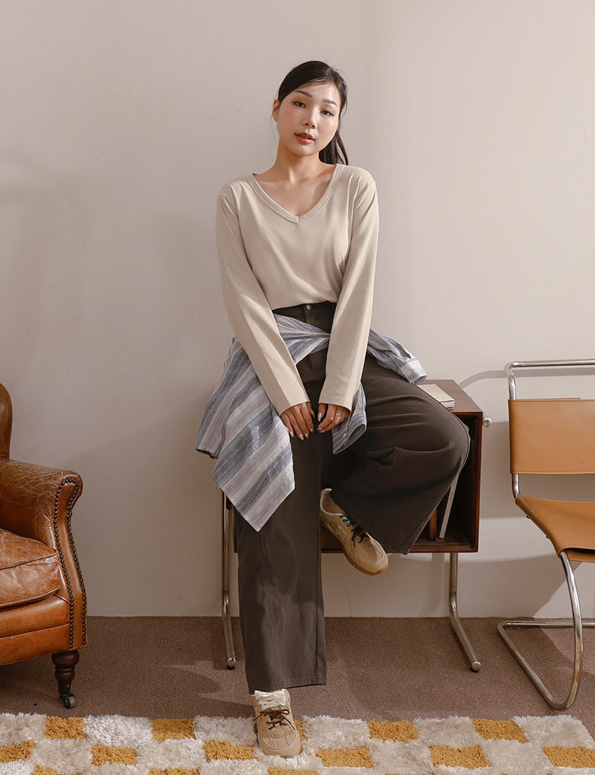 Everyday Versatile Twill Plus Size Straight-Leg Wide Pants