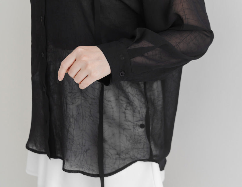 Flowy Crinkled Sheer Plus Size Blouse (With Tie)