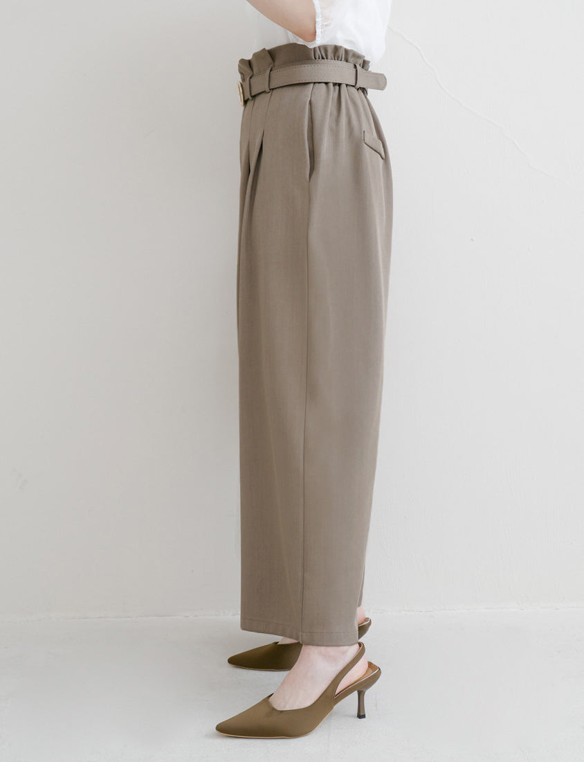 MISS. High-Waisted Bubble Hem Wrinkle-Free Belted Plus Size Wide-Leg Pants