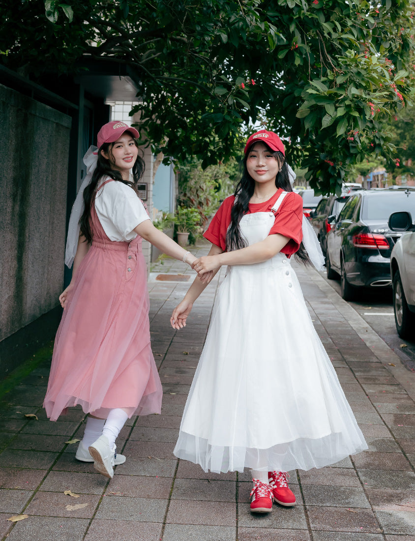 Sweet Adjustable Twill Strap Tulle Panel Plus Size Dress