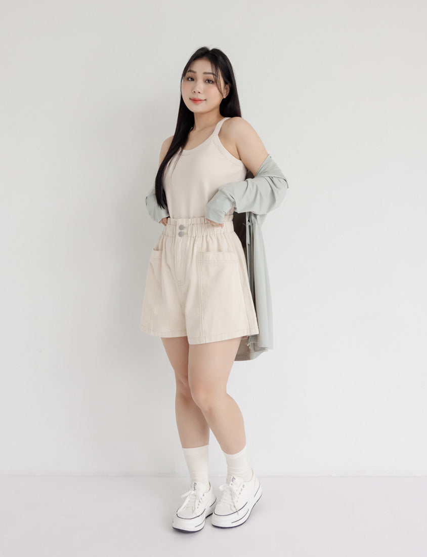 Playful Bubble Hem Twill Drawstring Plus Size Shorts
