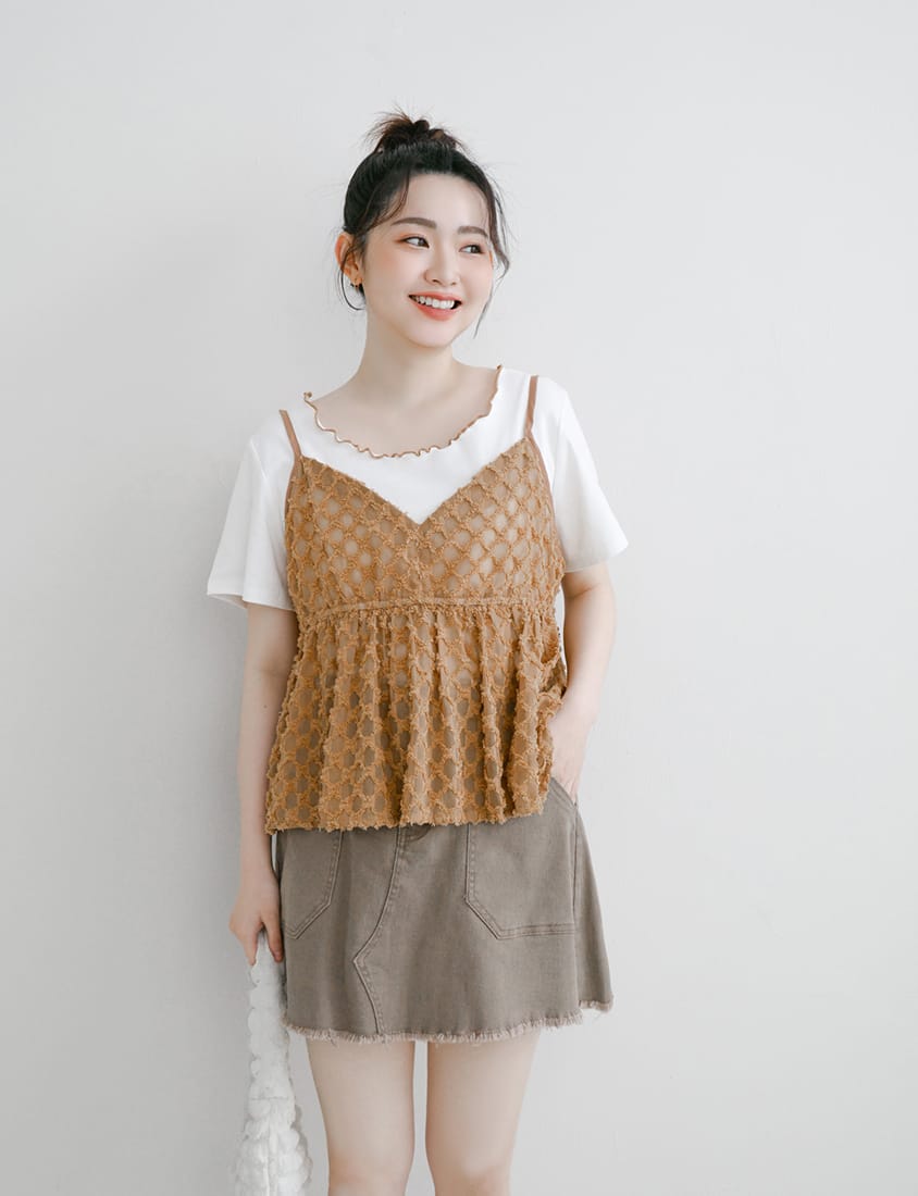 Two-Piece Japanese-Style Color-Block Plus Size Top Set