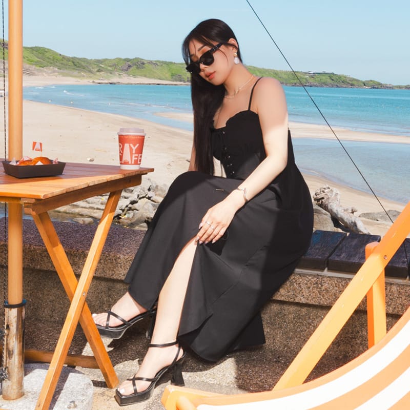 MUA! Ruffle Corset Front Slit Plus Size Maxi Dress