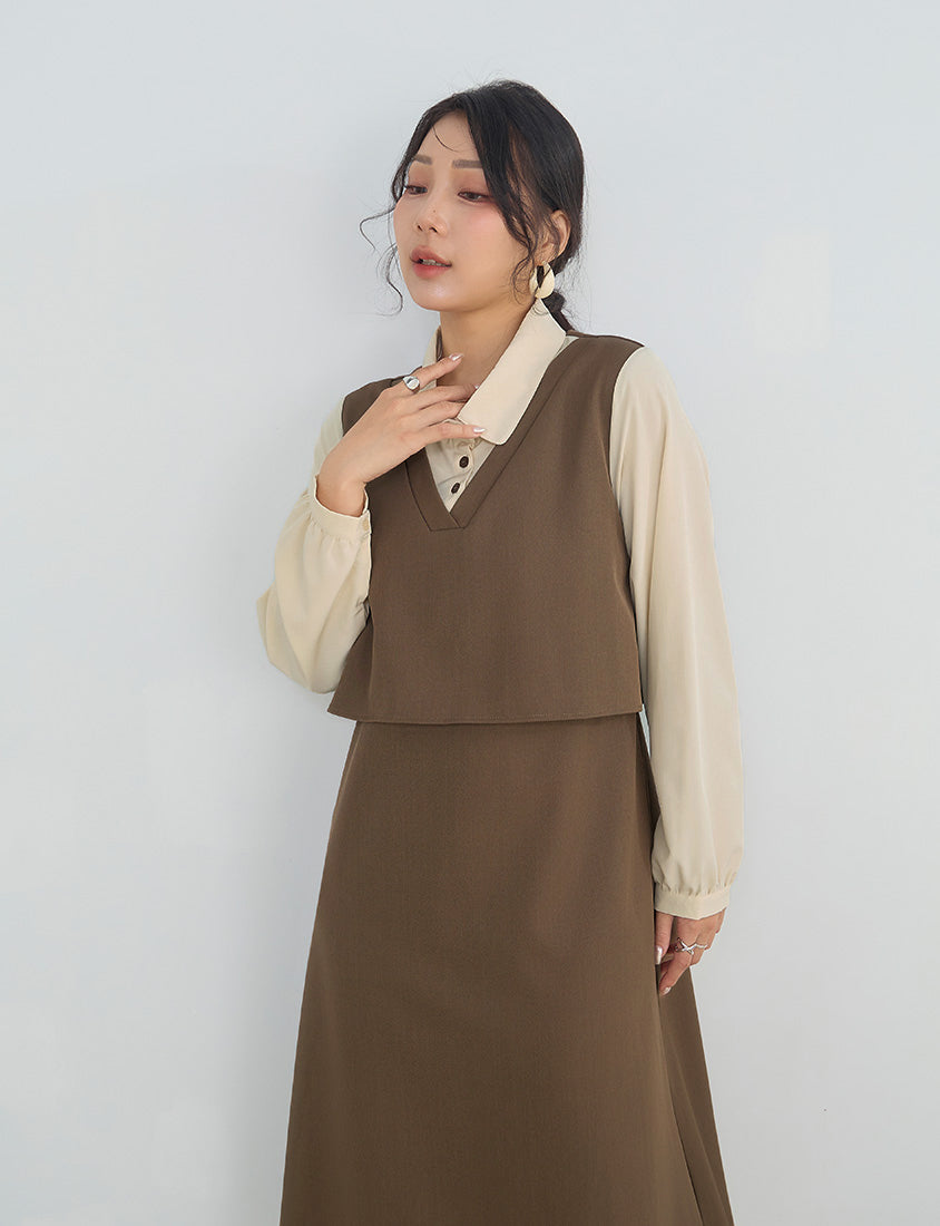 MISS. Contrast Faux Two Piece Waist Tie Plus Size Maxi Dress