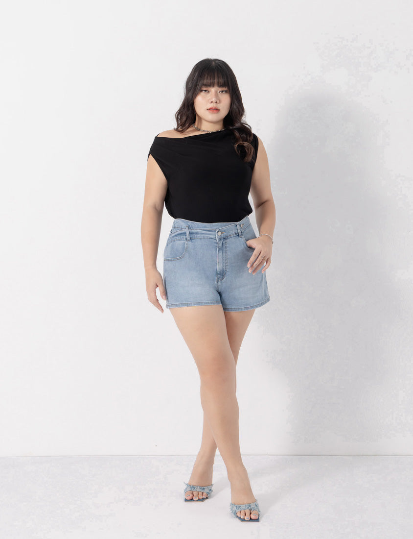 MUA! Asymmetrical Waistband Plus Size Denim Shorts