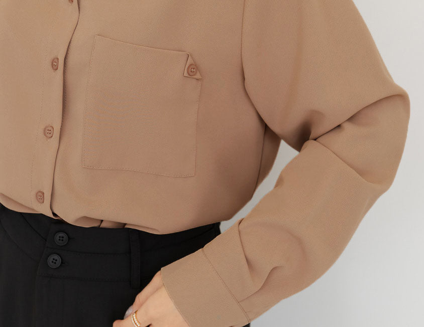 MISS. Wrinkle-Resistant Textured Multicolor Pocket Plus Size Shirt