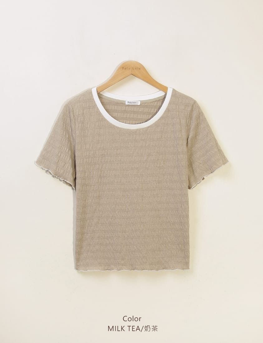 Multicolor Crew Neck Color-Block Crinkled Plus Size Short Sleeve Top