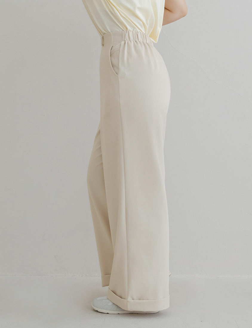 Back Elastic Tapered Cuffed Hem Twill  Plus Size Pants
