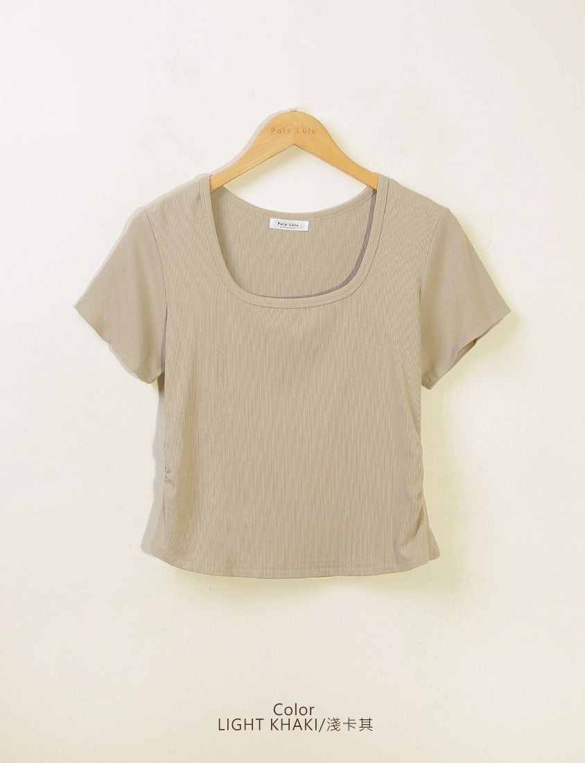 MUA! Ribbed Square Neck Side-Ruched Plus Size Top