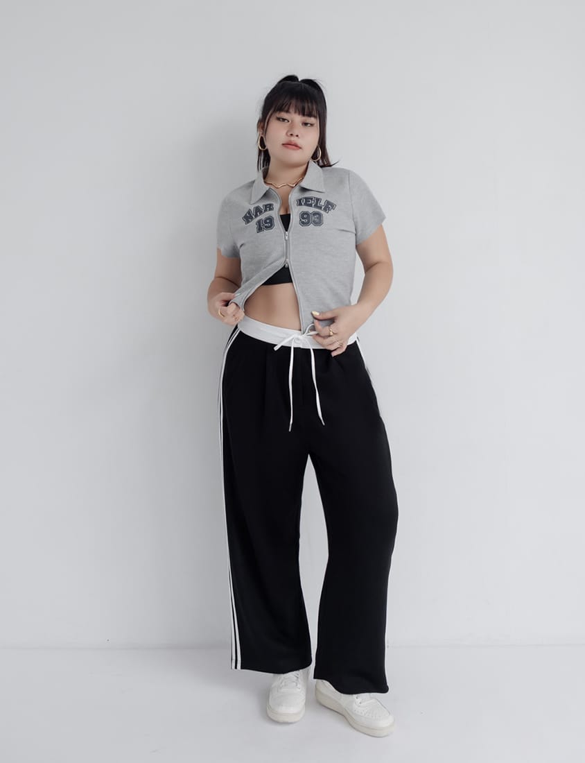 MUA! Double Zip Waffle Knit Plus Size Graphic Tee