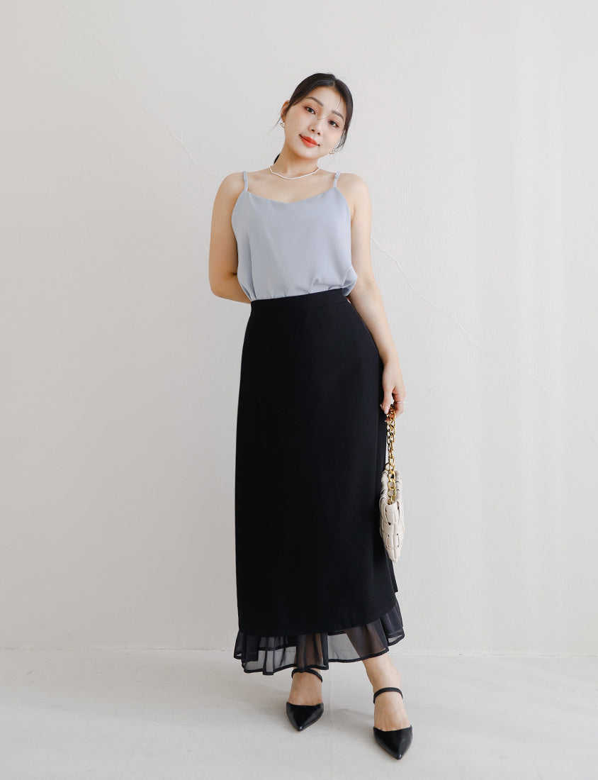 MISS. Back Elastic Waist Slit Multi-Layered Plus Size Maxi Skirt