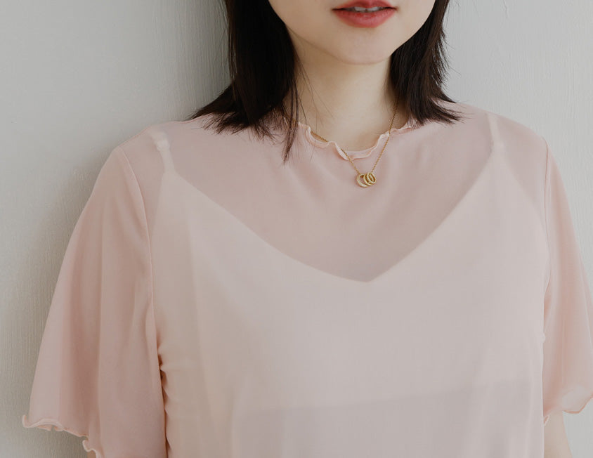 MISS. Sheer Wavy Edge Korean Style Plus Size Short Sleeve Top