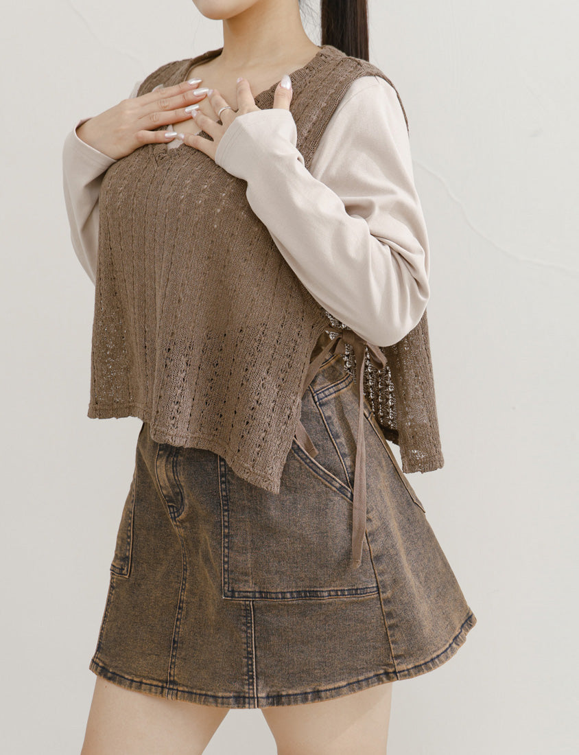 Layered Essential Crochet Tie Plus Size Vest