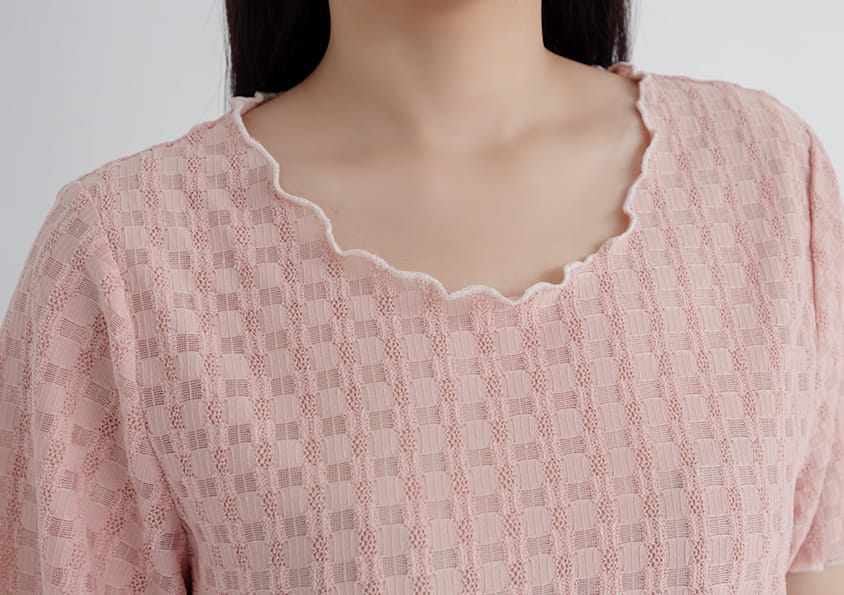 Sheer Lace Ruffled Waffle Knit Plus Size Top