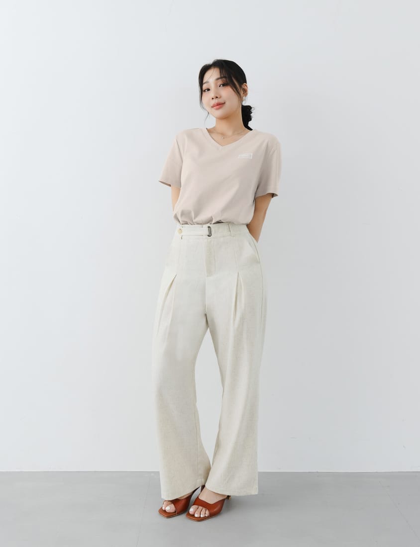 MISS. Cotton Linen Pleated Waist Plus Size Wide Leg Pants