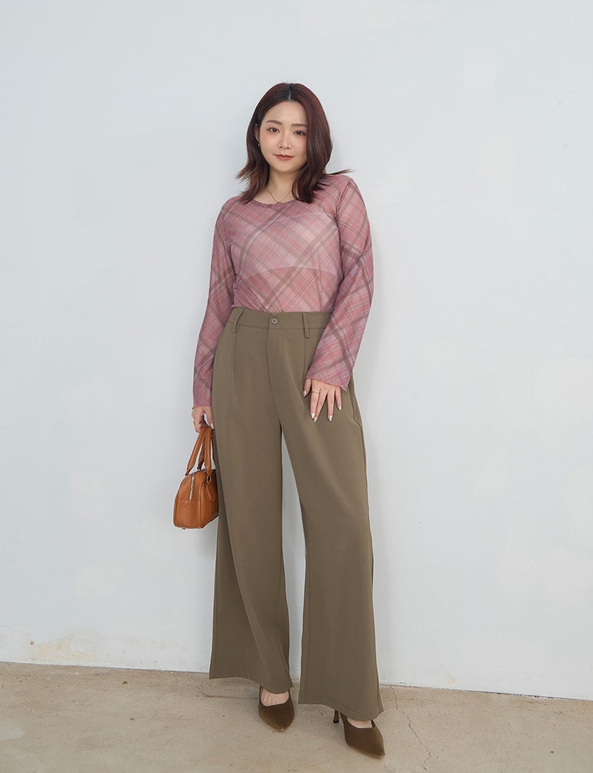 MISS. Vintage Sheer Checkered Plus Size Long Sleeve Top