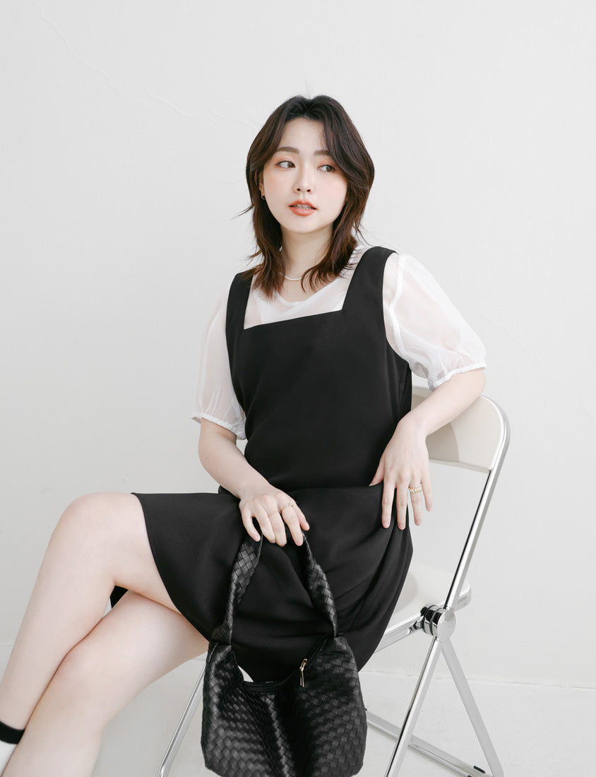 MISS. Structured Lightweight Square Neck Tailored Plus Size Mini Dress