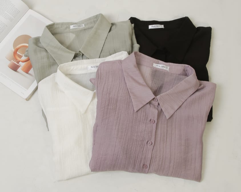 Crinkled Texture Sheer Tie-Back Plus Size Long Sleeve Shirt