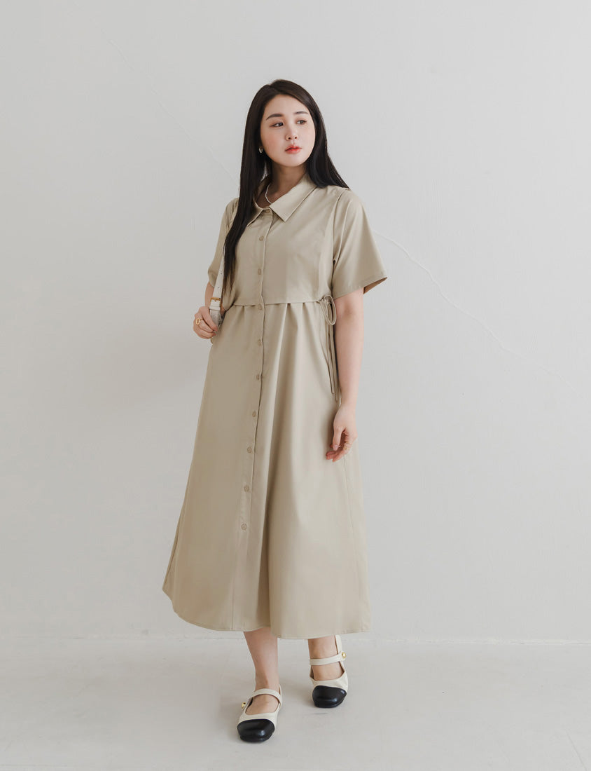 MISS. Japanese Style Layered Side Tie Shirt Dress