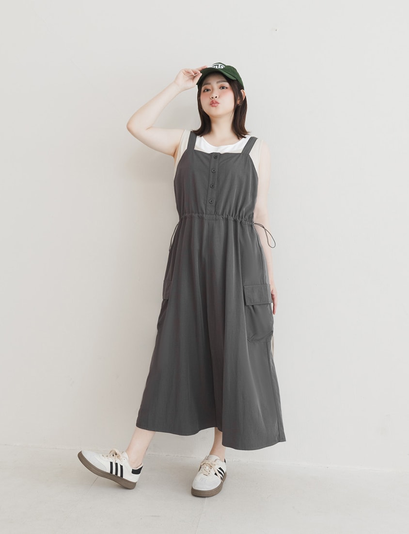 Chic Cargo Pocket Plus Size Overall Dress