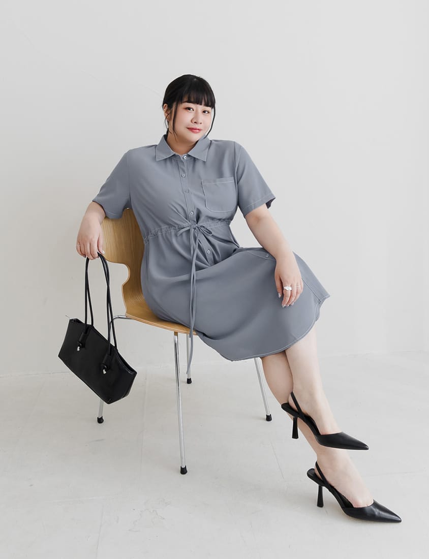 MISS. Contrast Stitch Drawstring Long Plus Size Shirt
