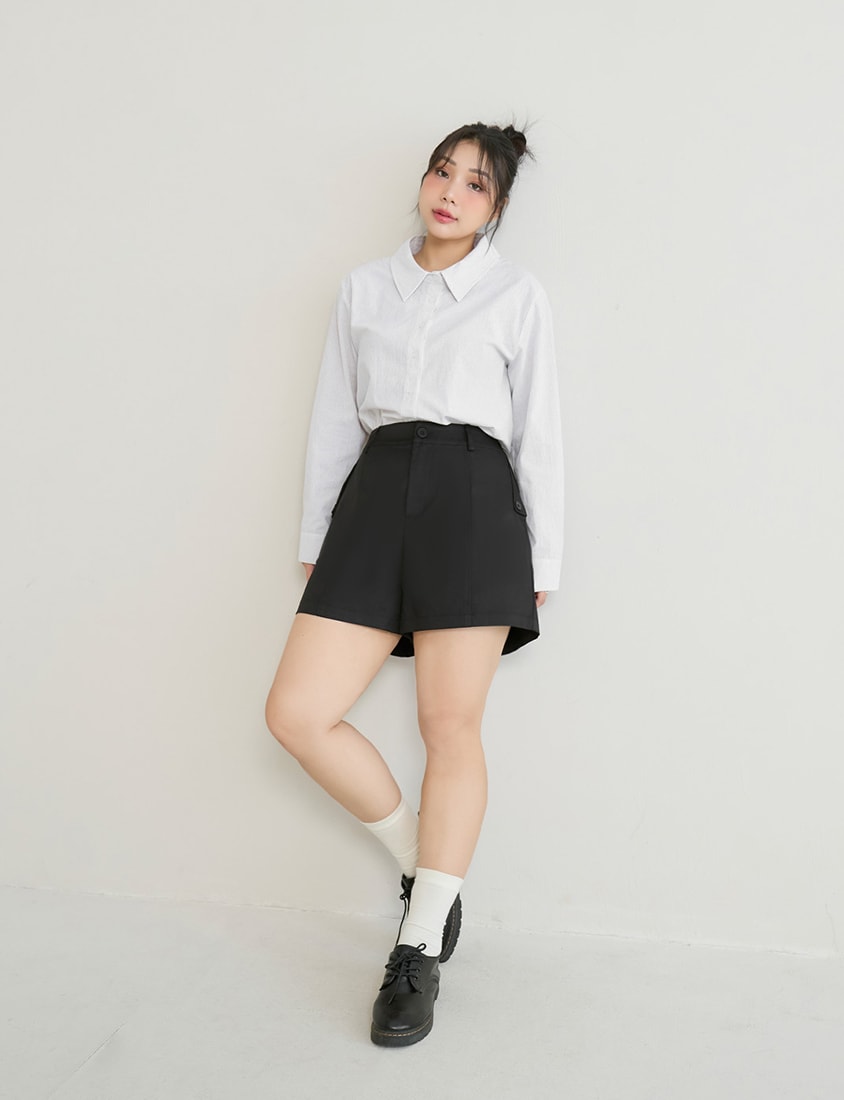 Utility Pockets Elastic Back Twill Plus Size Shorts