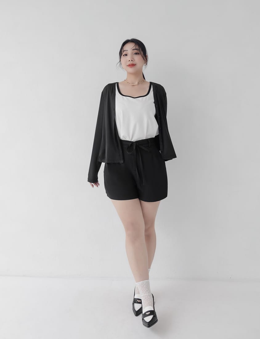 MISS. Silky Cool Plus Size Tailored Shorts (with Waist Tie)